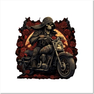 Skull Biker Retro Motorcycle Posters and Art